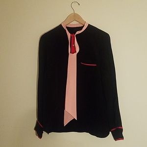 J. Crew black top with red and pink accents